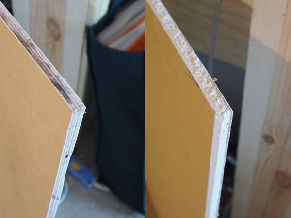 合板と石膏ボードの比較-断面